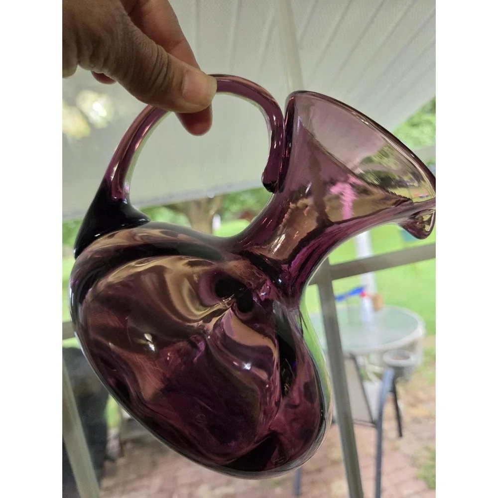 Handblown Amethyst Glass Squat Pitcher with Applied Handle 5